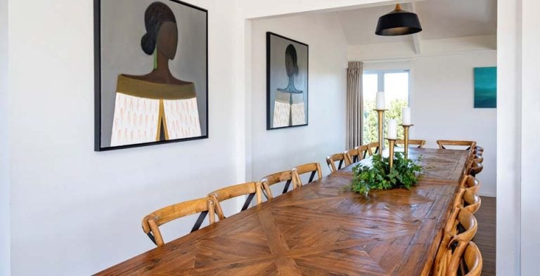Large dining table at Lawn Road Retreat